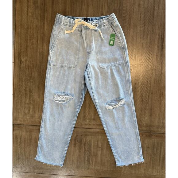 NWT Gap Denim Distressed Pull On Carpenter Jeans Pants Raw Hem Size Small Petite - Picture 13 of 13